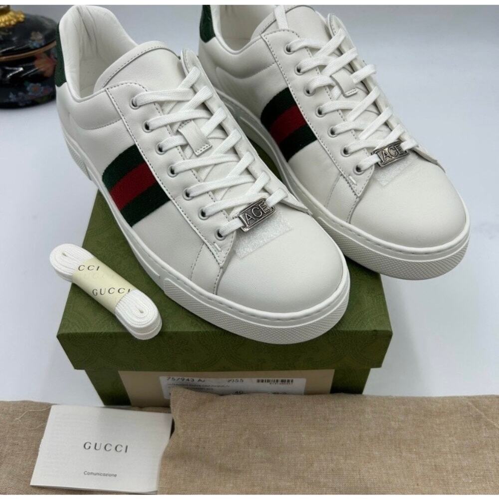Women's Gucci, ace leather, web stripe sneakers size 40 made in Italy - Picture 4 of 14